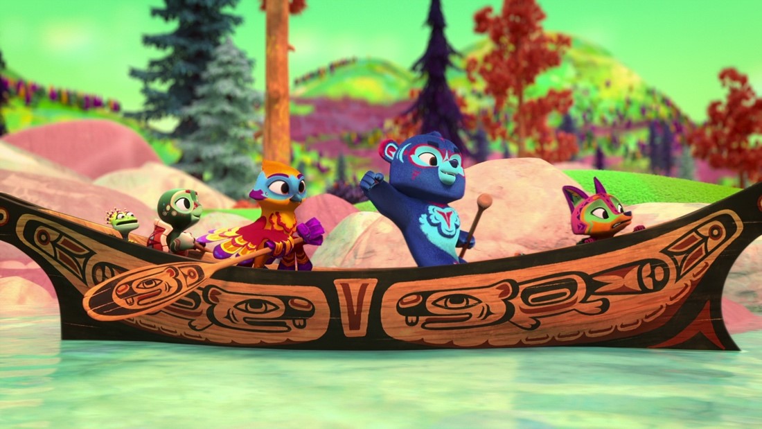 4 spirit rangers characters in canoe