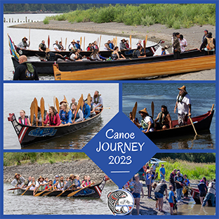 collage of canoes and indians on water