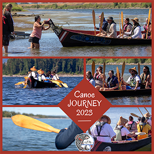 collage of canoes and indians on water